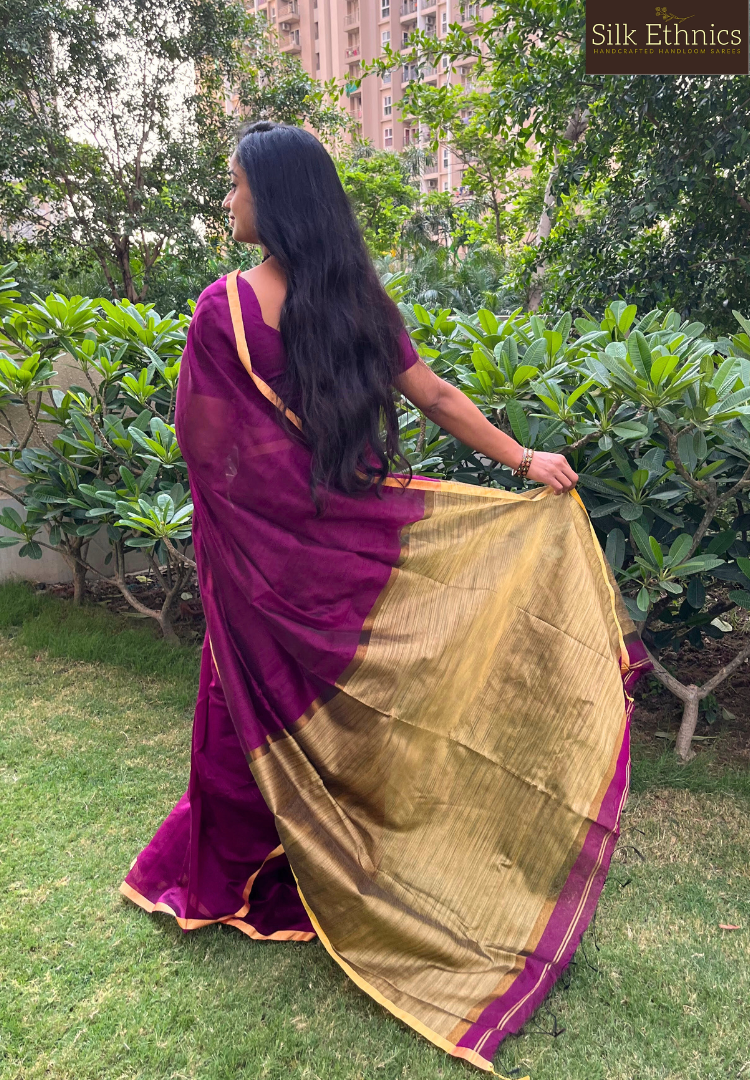 Dark magenta silkcotton saree