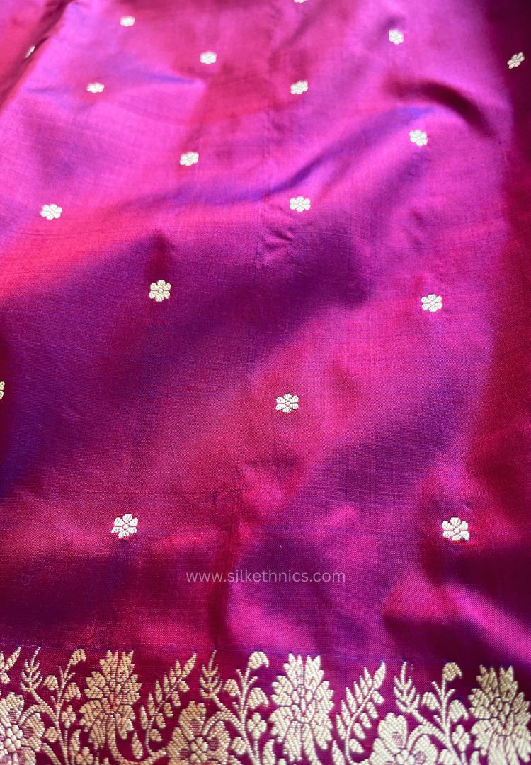Dual tone Magenta pure Banarasi Katan silk saree (Silk Mark)