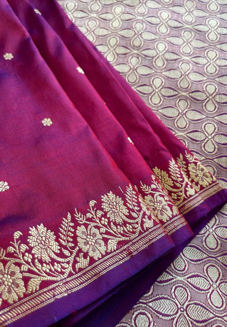 Dual tone Magenta pure Banarasi Katan silk saree (Silk Mark)
