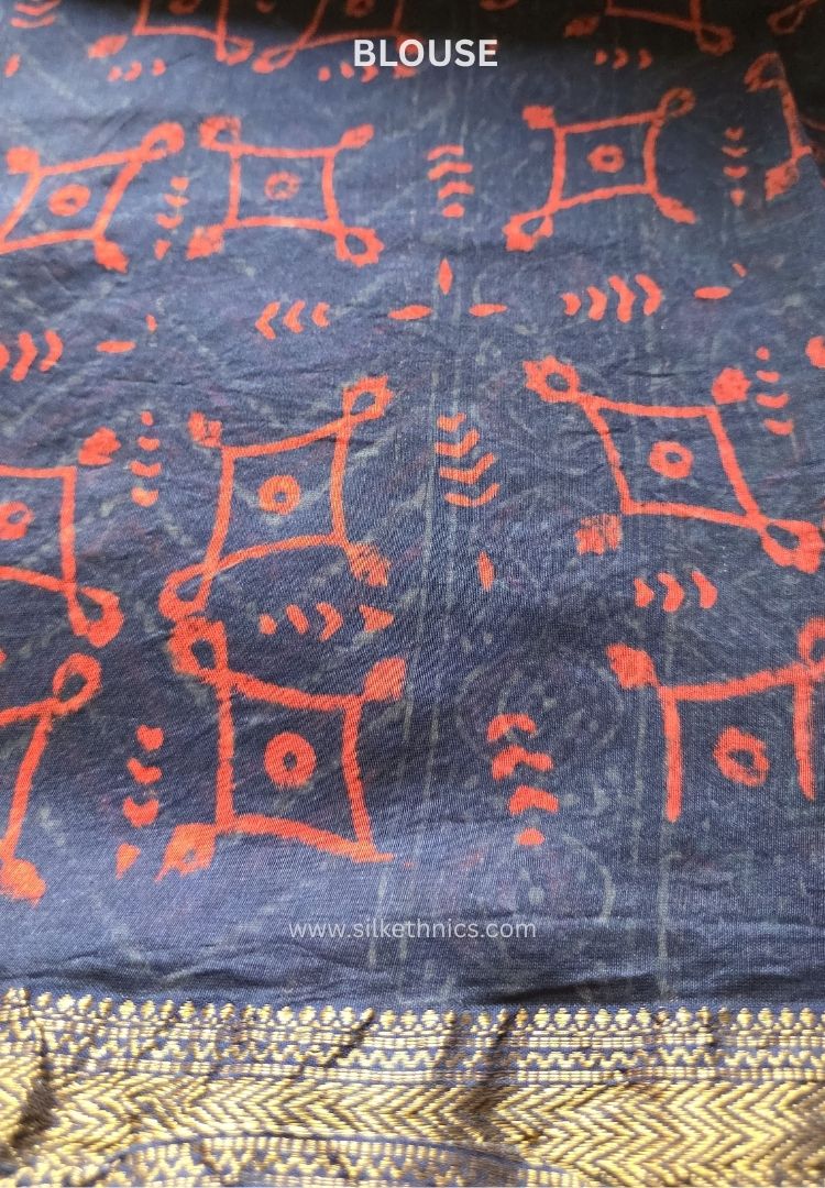 Ajrakh Maheswari silk saree