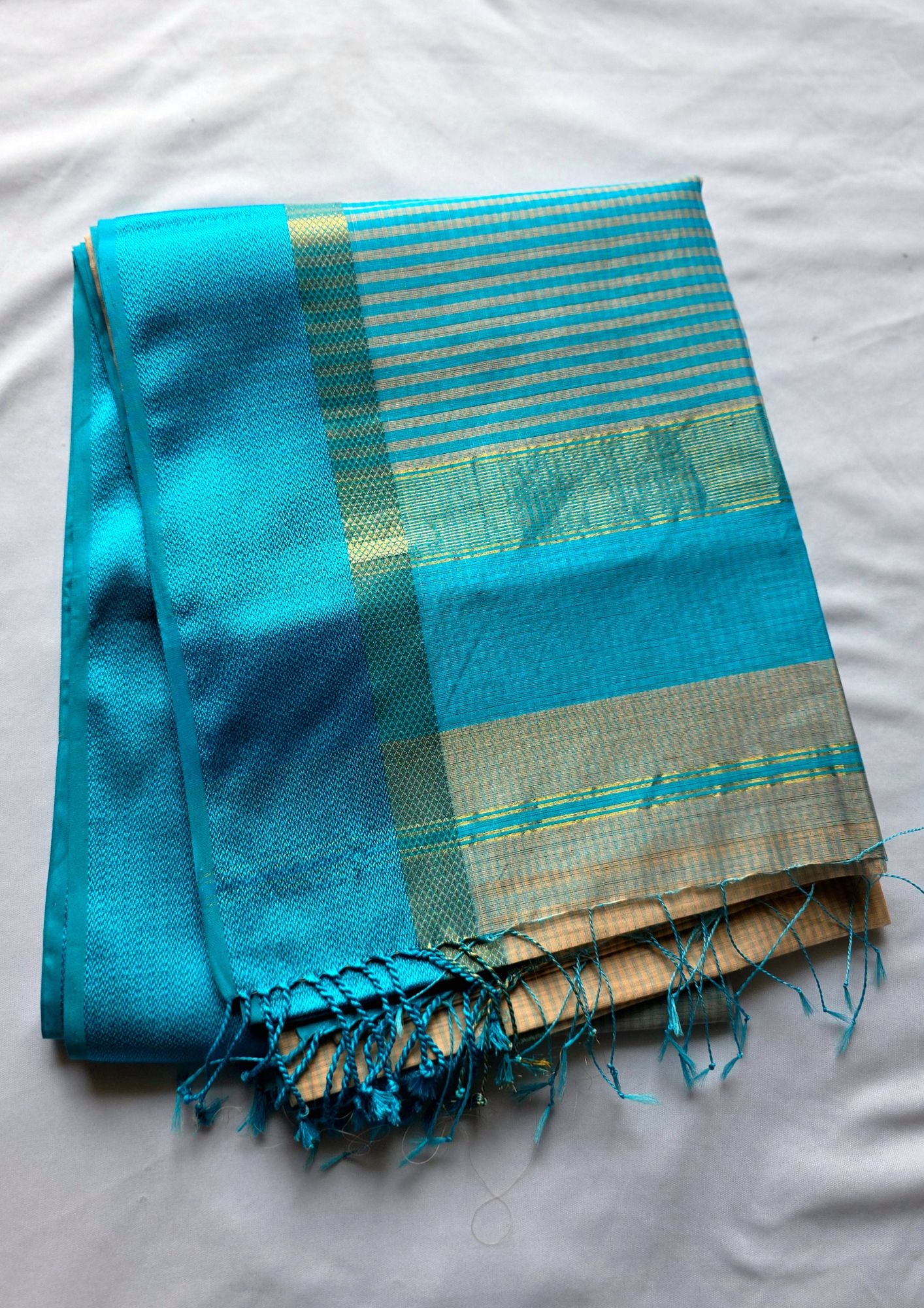 Sky Blue Maheshwari Pure Handloom Silk saree