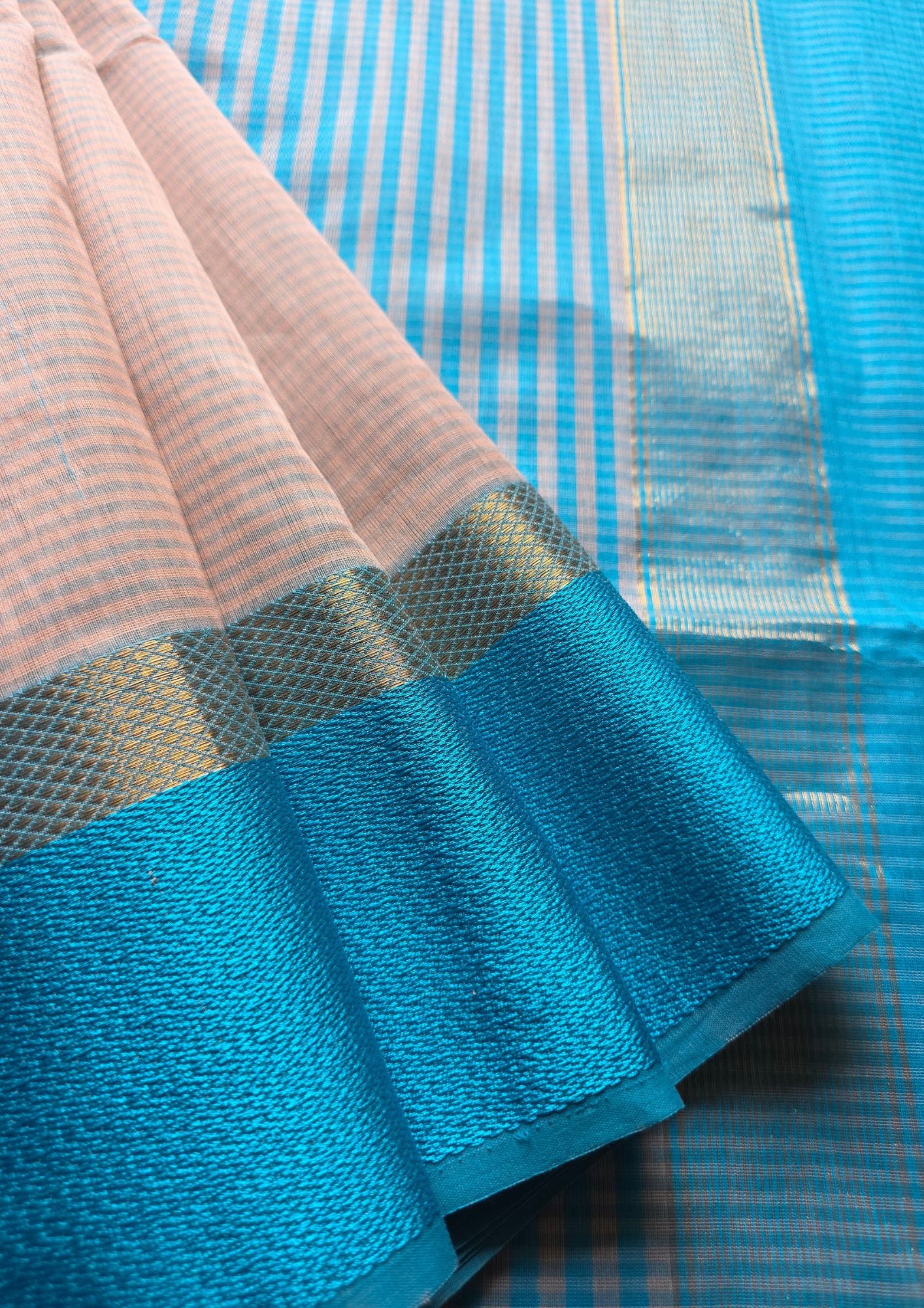 Sky Blue Maheshwari Pure Handloom Silk saree