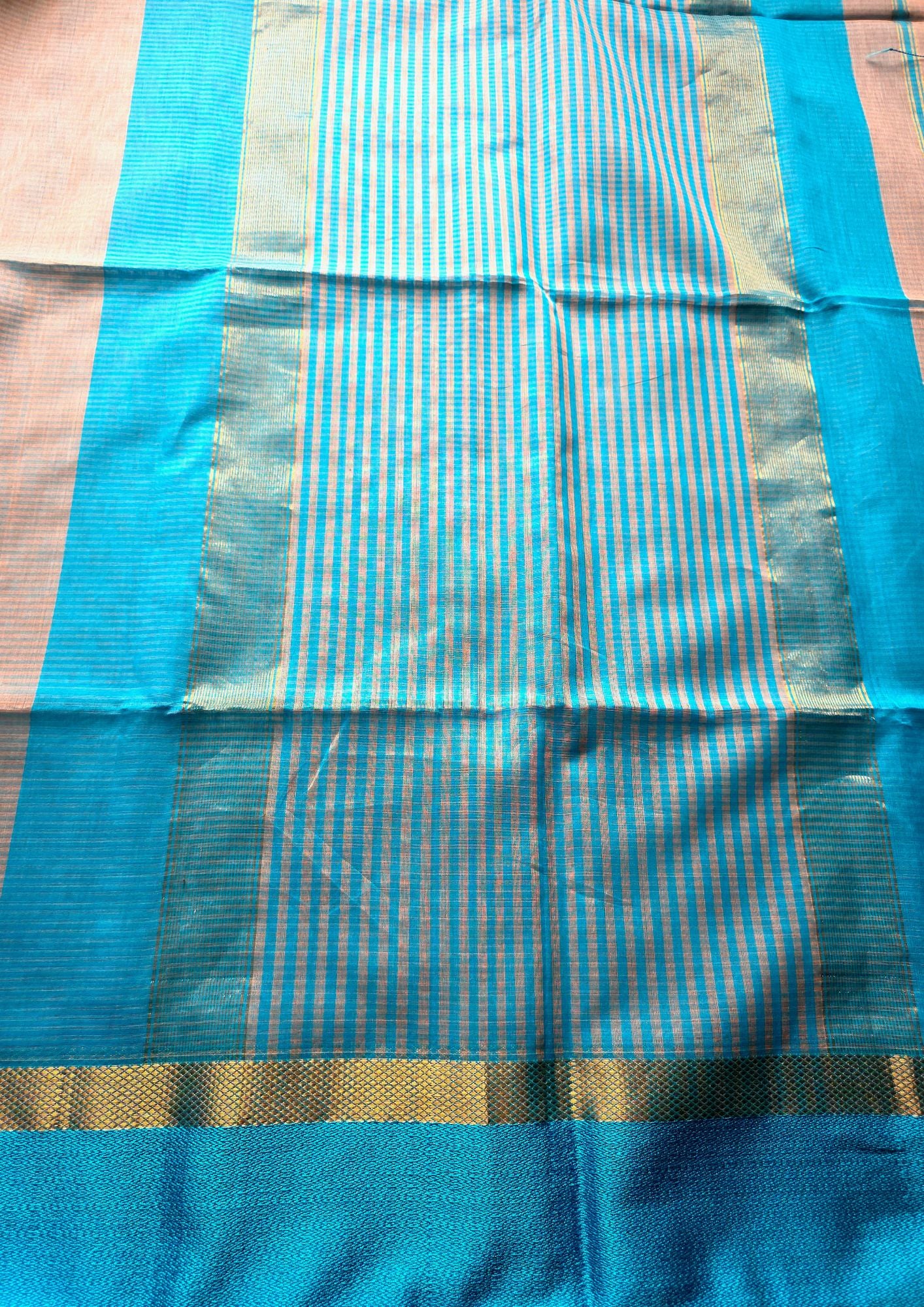Sky Blue Maheshwari Pure Handloom Silk saree