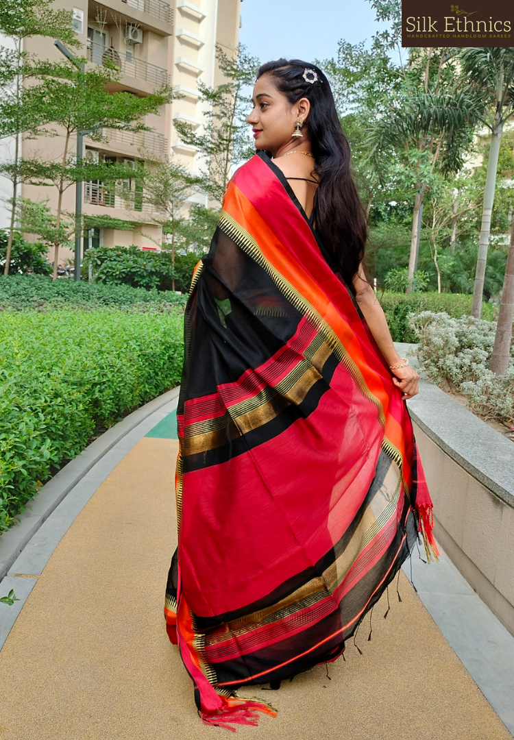 Classic black Maheswari silk saree