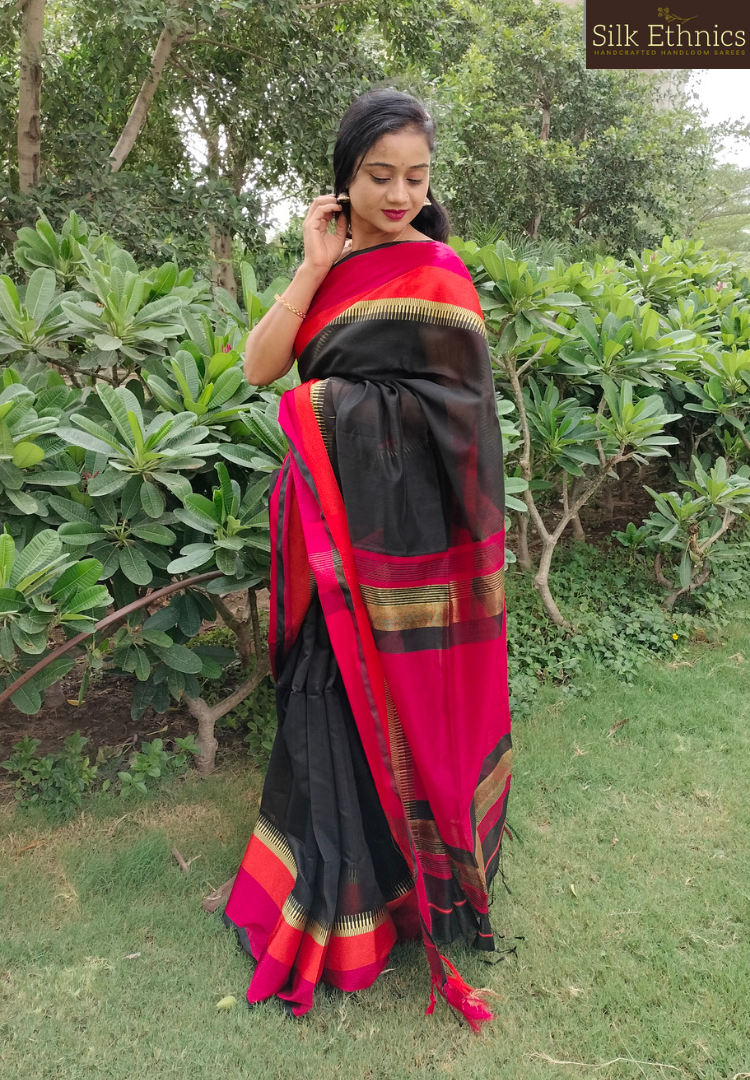 Classic black Maheswari silk saree