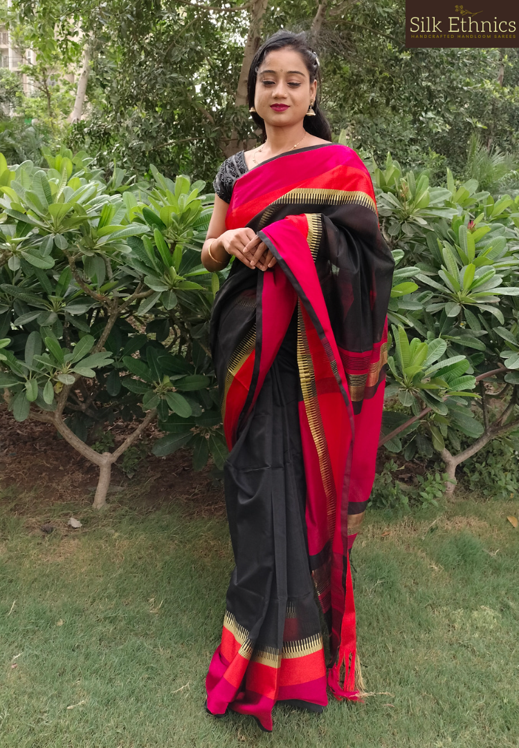 Classic black Maheswari silk saree