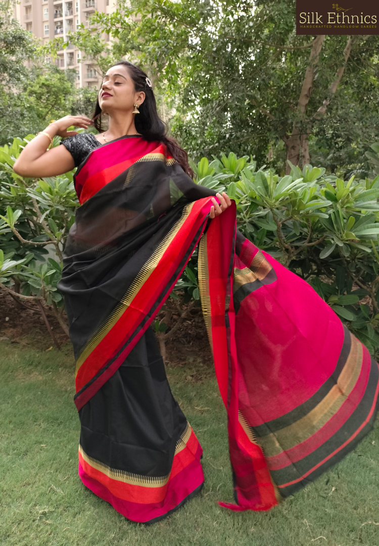 Classic black Maheswari silk saree