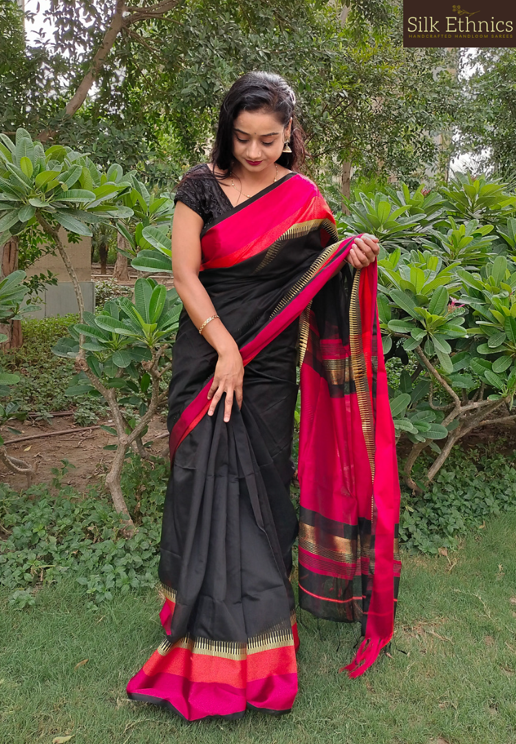 Classic black Maheswari silk saree