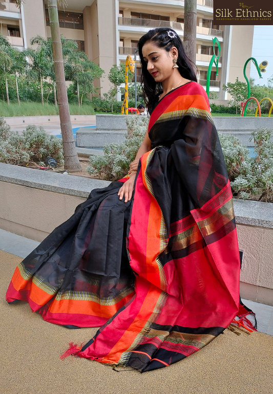 Classic black Maheswari silk saree