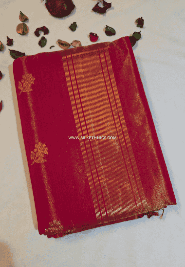Hot Pink Pure Maheshwari tissue Silk saree