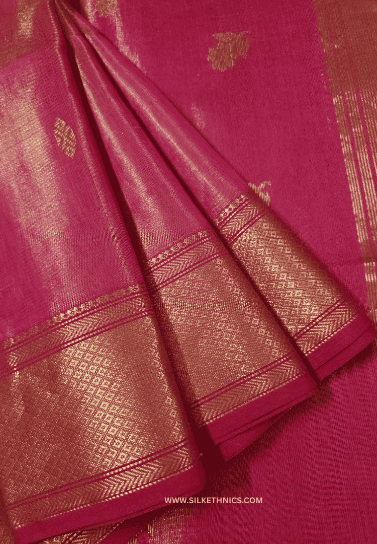 Hot Pink Pure Maheshwari tissue Silk saree