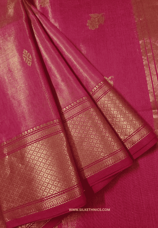 Hot Pink Pure Maheshwari tissue Silk saree