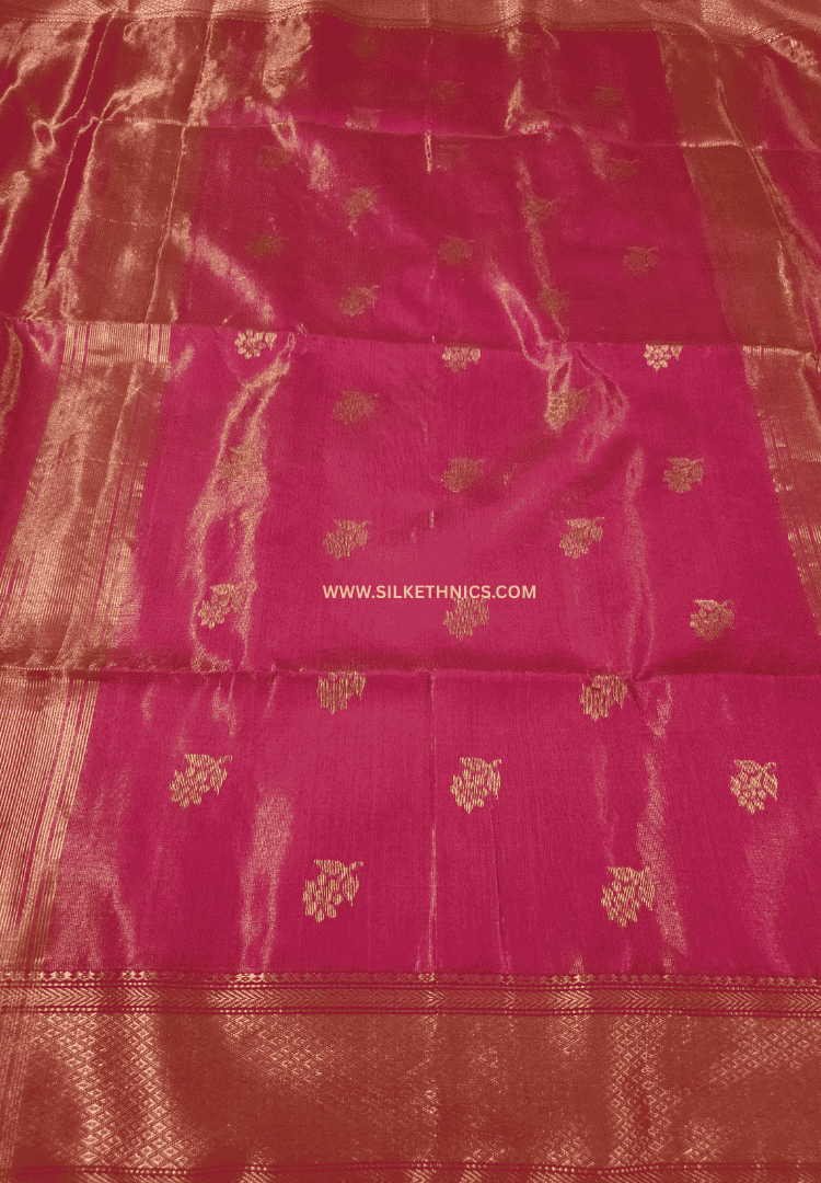 Hot Pink Pure Maheshwari tissue Silk saree