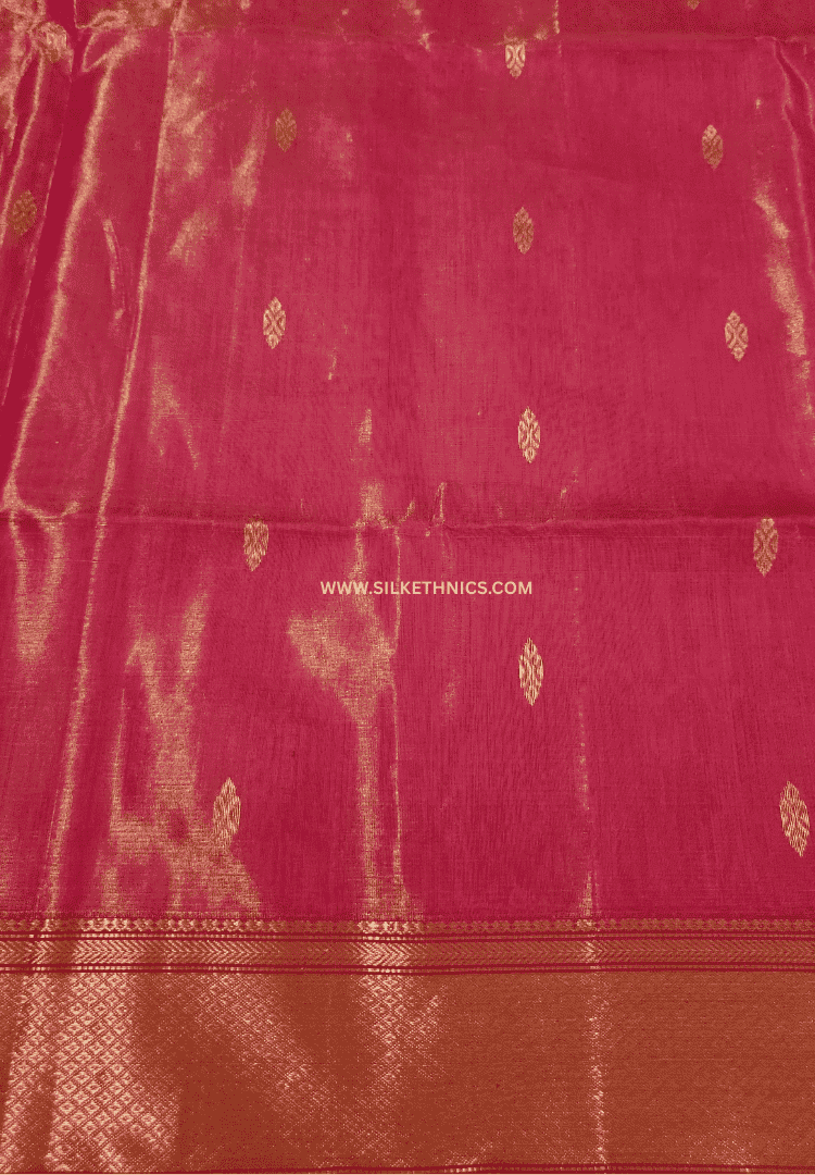 Hot Pink Pure Maheshwari tissue Silk saree