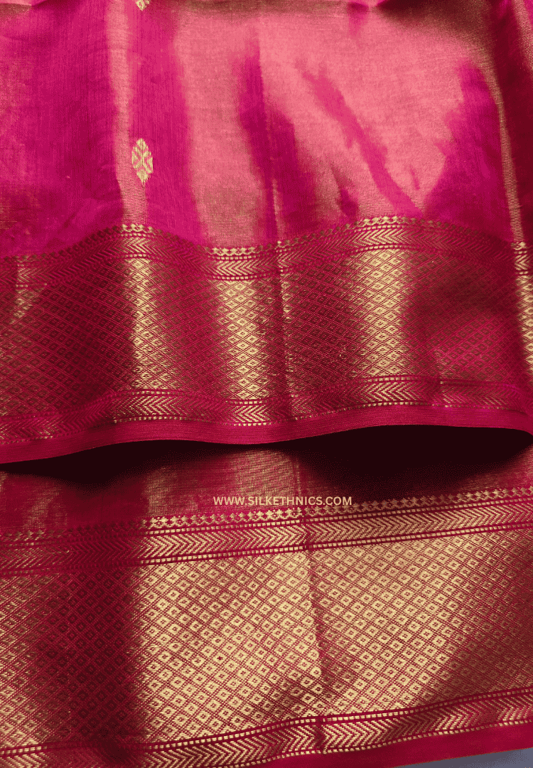 Hot Pink Pure Maheshwari tissue Silk saree