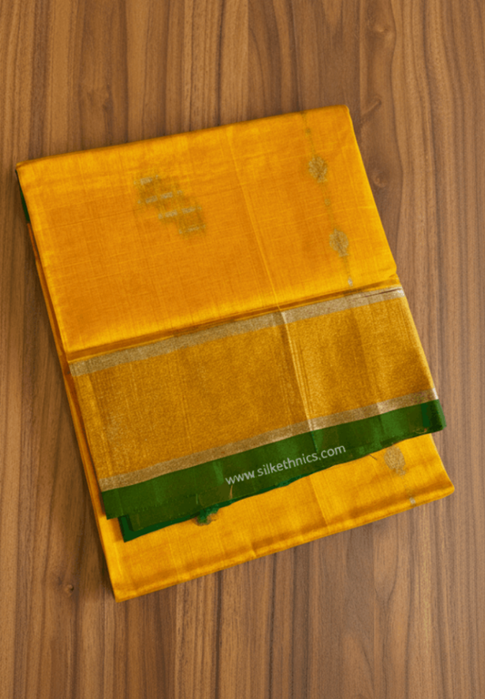 Golden yellow and green pure Mangalagiri silk saree