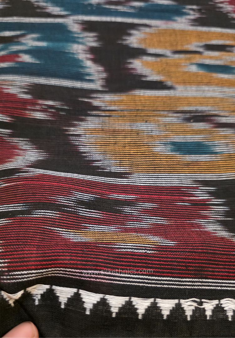 Deep Red and Black Dhaniakhali Bengal Handloom Ikkat Cotton saree
