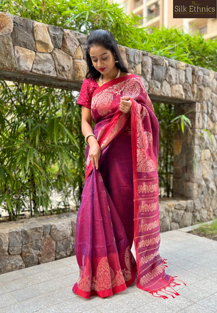 Cool Mulberry Aarti linen saree