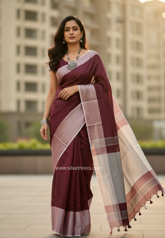 Royal Maroon Varnika linen saree