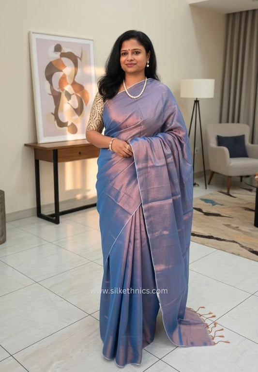 Metallic Blue Raaga handloom tissue saree - Mrinalika