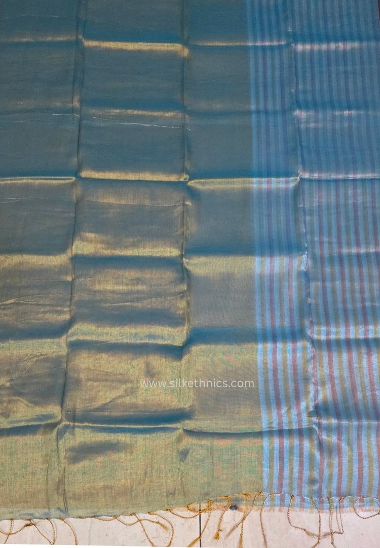Teal Blue Raaga handloom tissue saree - Iraaya
