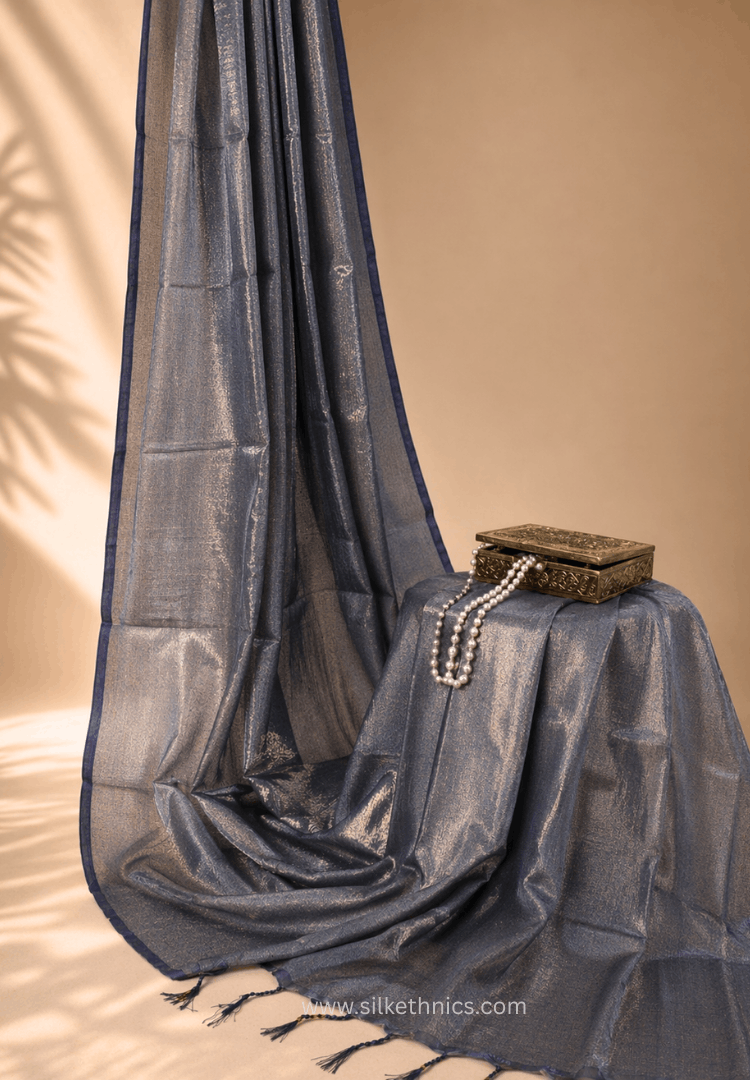 Metallic Grey Raaga handloom tissue saree - Shyama