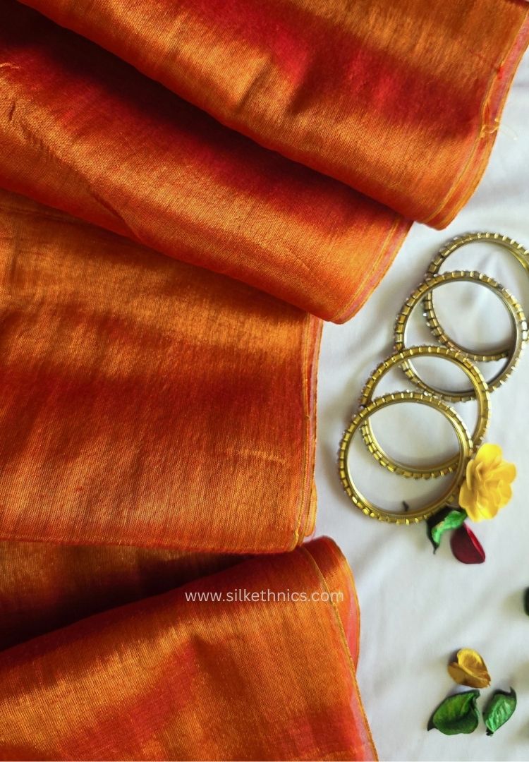 Metallic copper Gold Raaga handloom tissue saree - Arunika