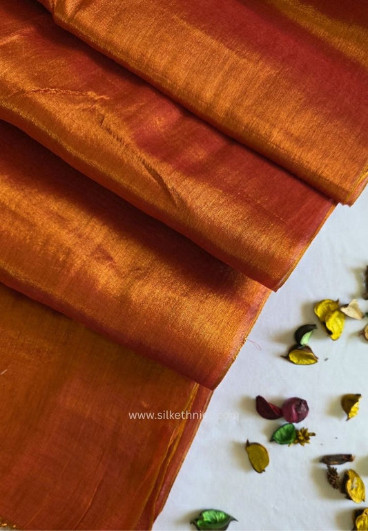 Metallic copper Gold Raaga handloom tissue saree - Arunika