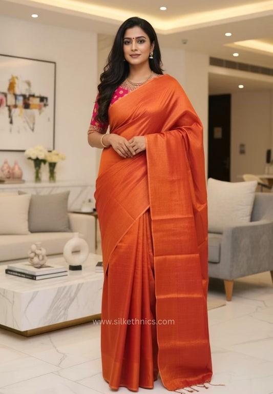 Metallic copper Gold Raaga handloom tissue saree - Arunika