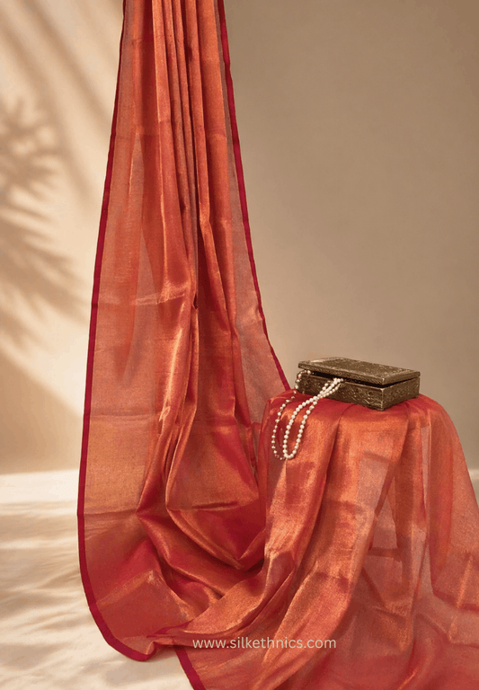 Coral Rose Gold Raaga handloom tissue saree
