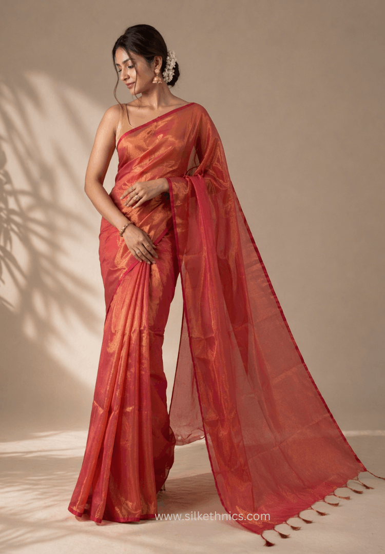 Coral Rose Gold Raaga handloom tissue saree