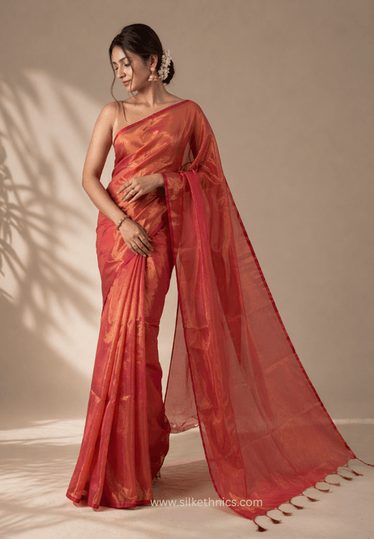 Coral Rose Gold Raaga handloom tissue saree