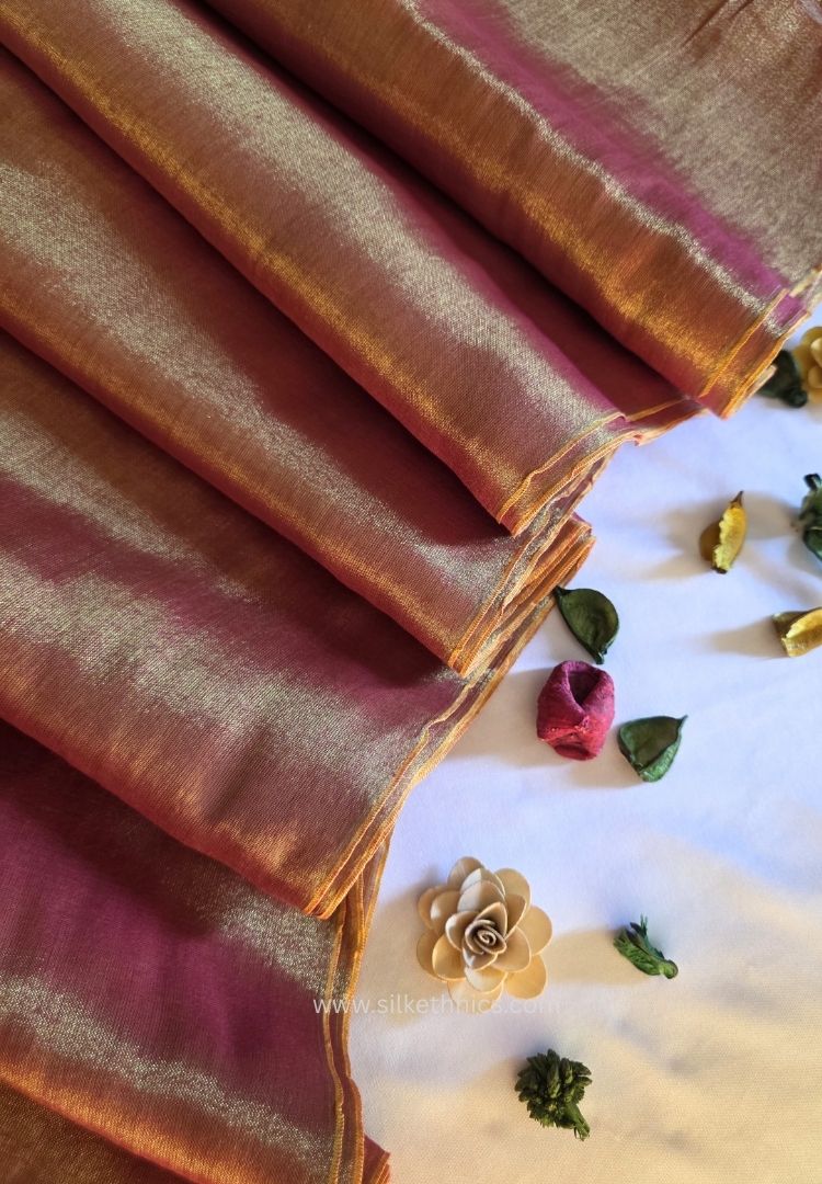 Golden Pink Raaga handloom tissue saree - kamalini