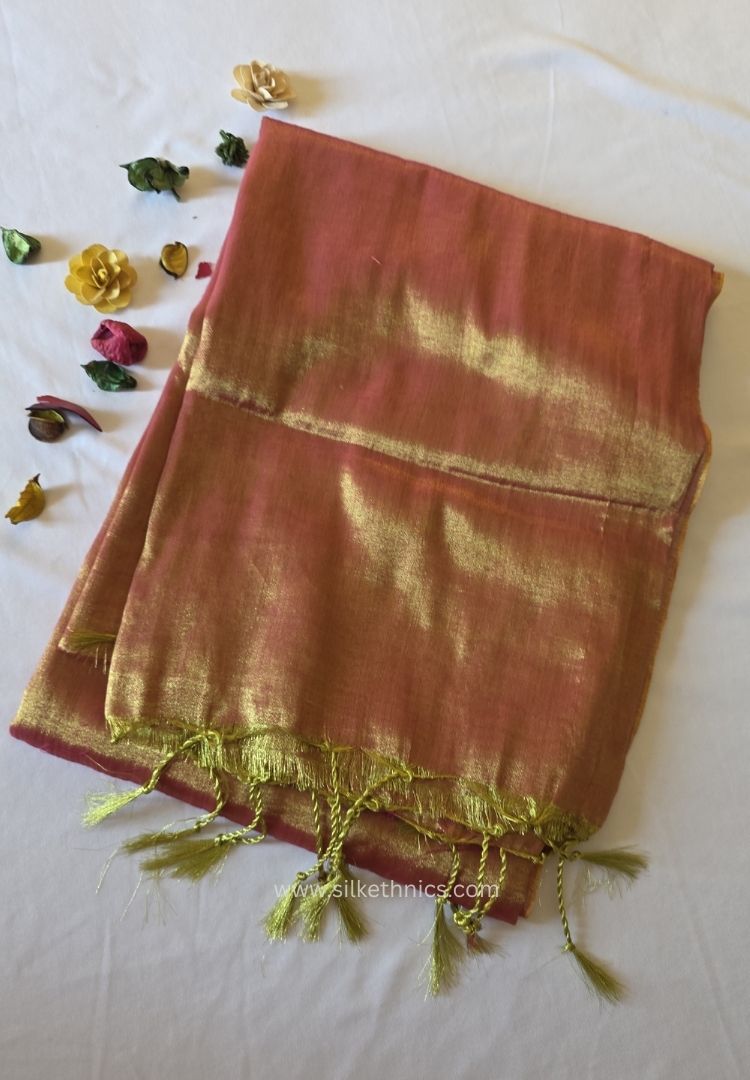 Golden Pink Raaga handloom tissue saree - kamalini