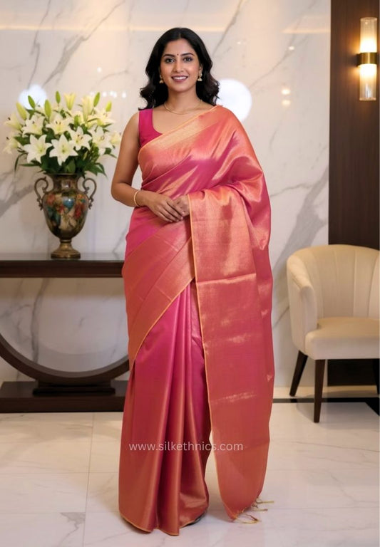 Golden Pink Raaga handloom tissue saree - kamalini