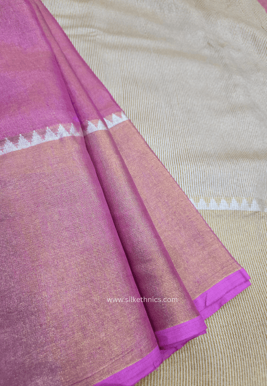 Metallic Pink Tissue Linen Samaira handloom Saree