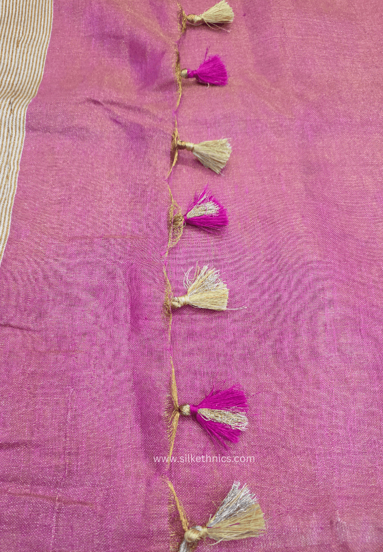 Metallic Pink Tissue Linen Samaira handloom Saree