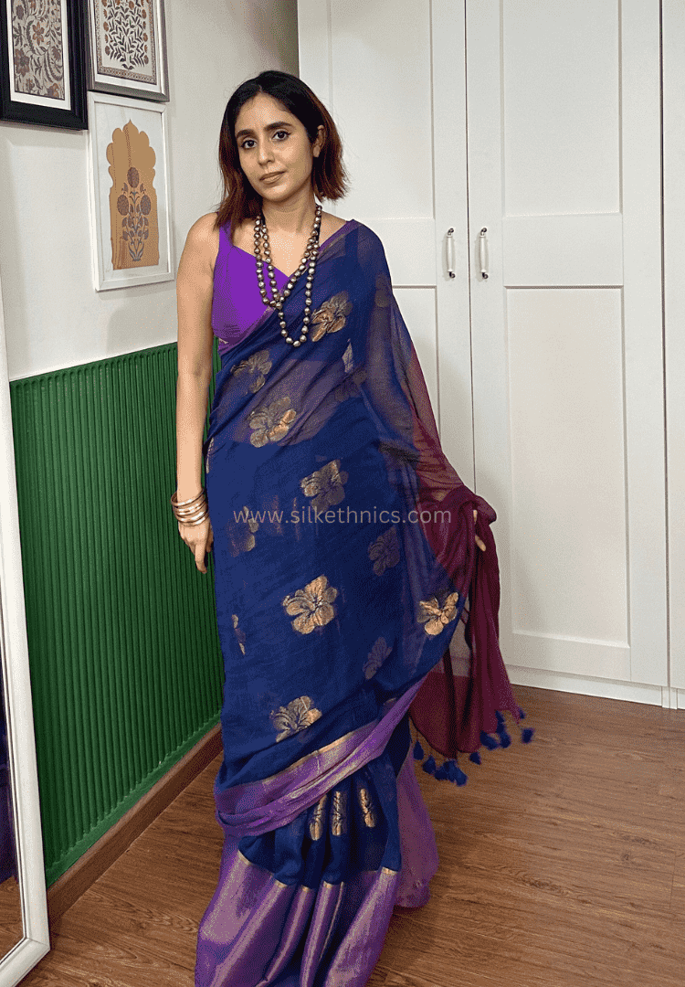 Egyptian blue Japa mulcotton saree