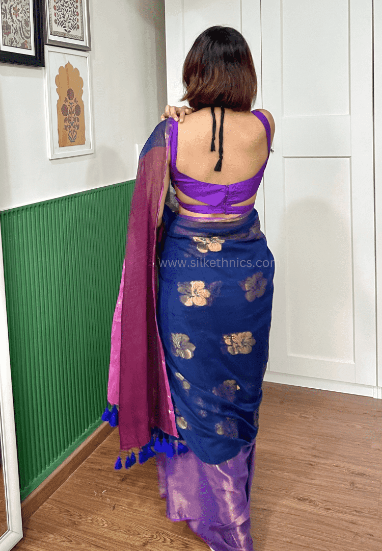 Egyptian blue Japa mulcotton saree