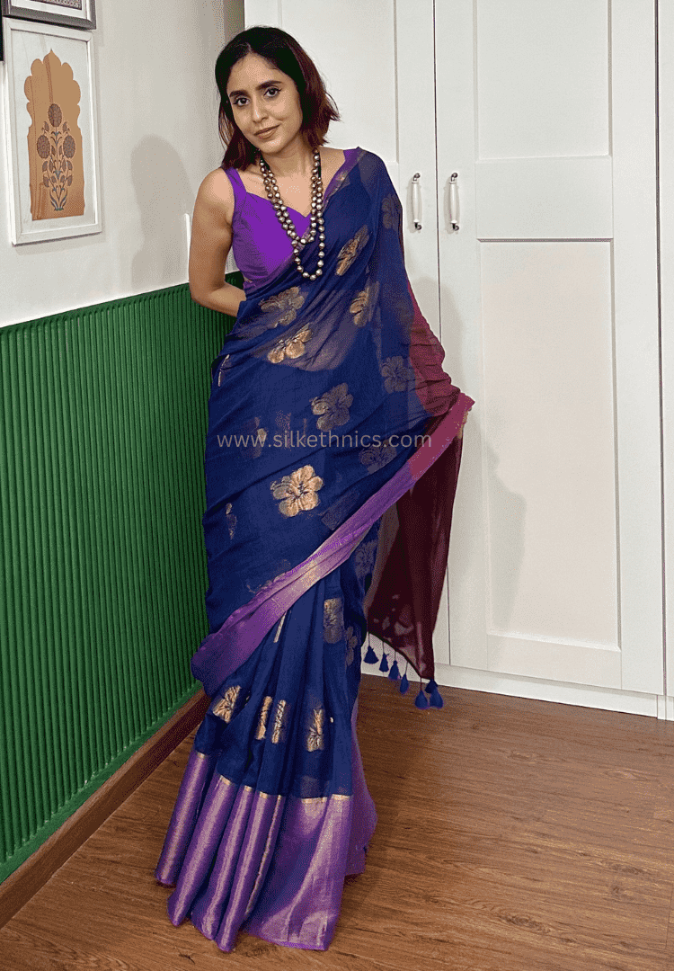 Egyptian blue Japa mulcotton saree