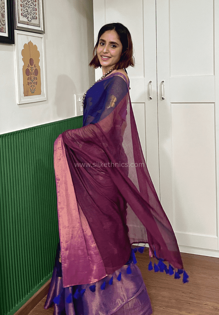 Egyptian blue Japa mulcotton saree