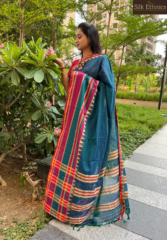 Green dual tone Narayanpet saree