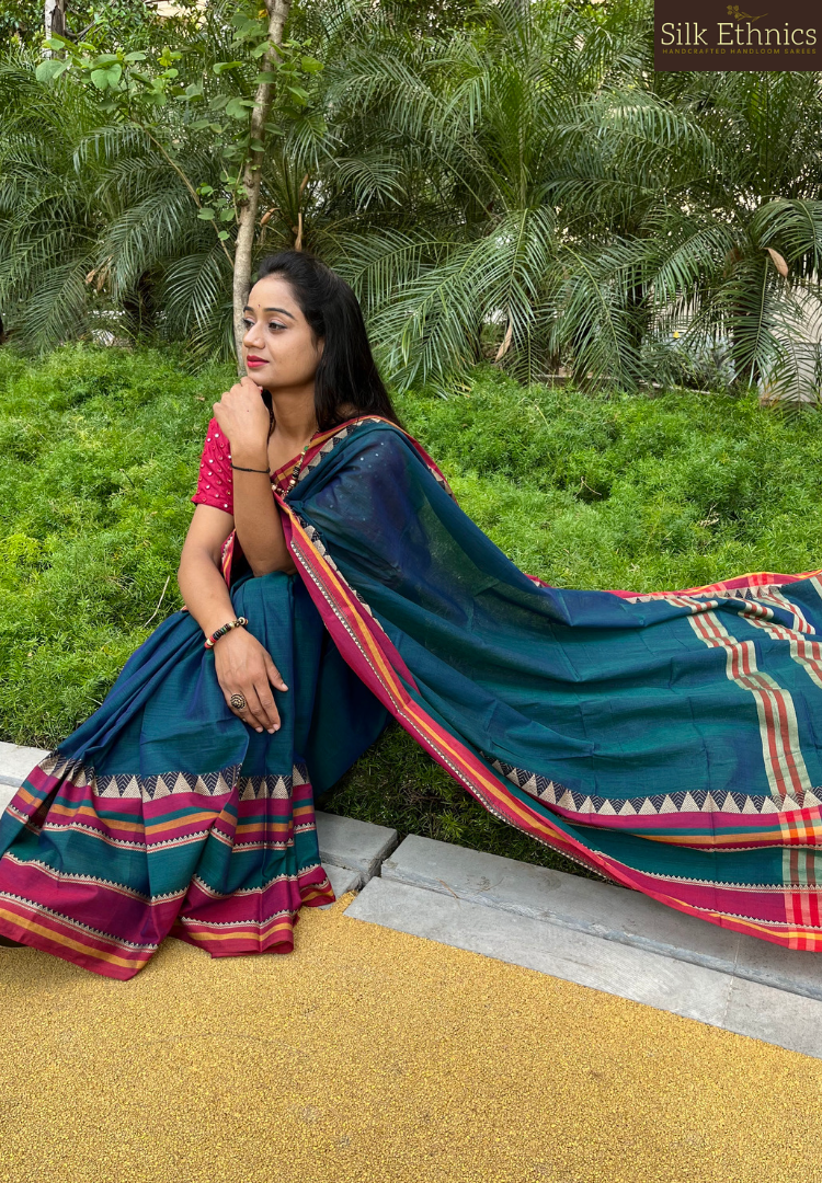 Green dual tone Narayanpet saree