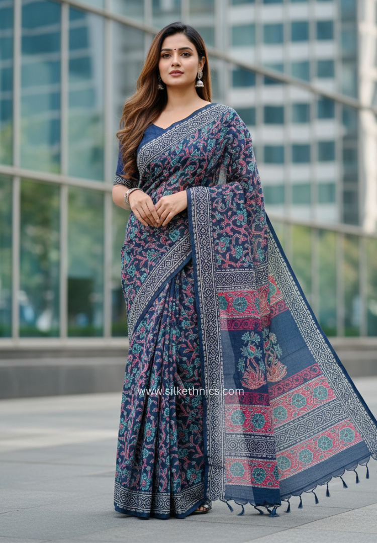 Indigo blue Mahati mulcotton saree