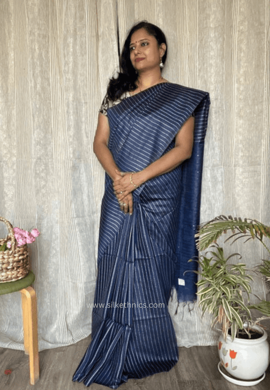 Indigo blue tussar silk Kiara saree