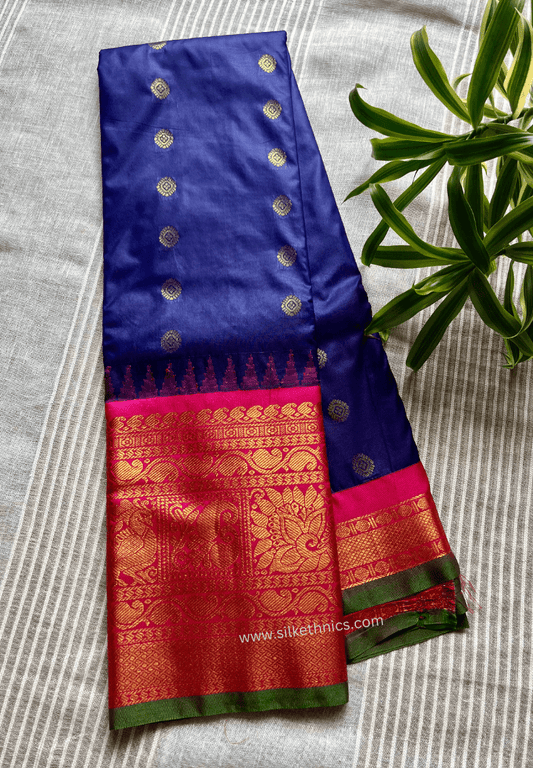 Gadwal Grace Indigo Flame silk saree