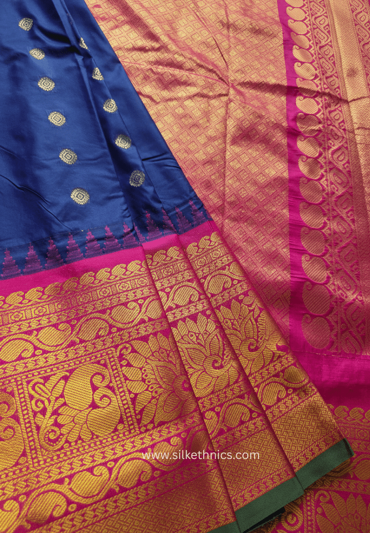 Gadwal Grace Indigo Flame silk saree