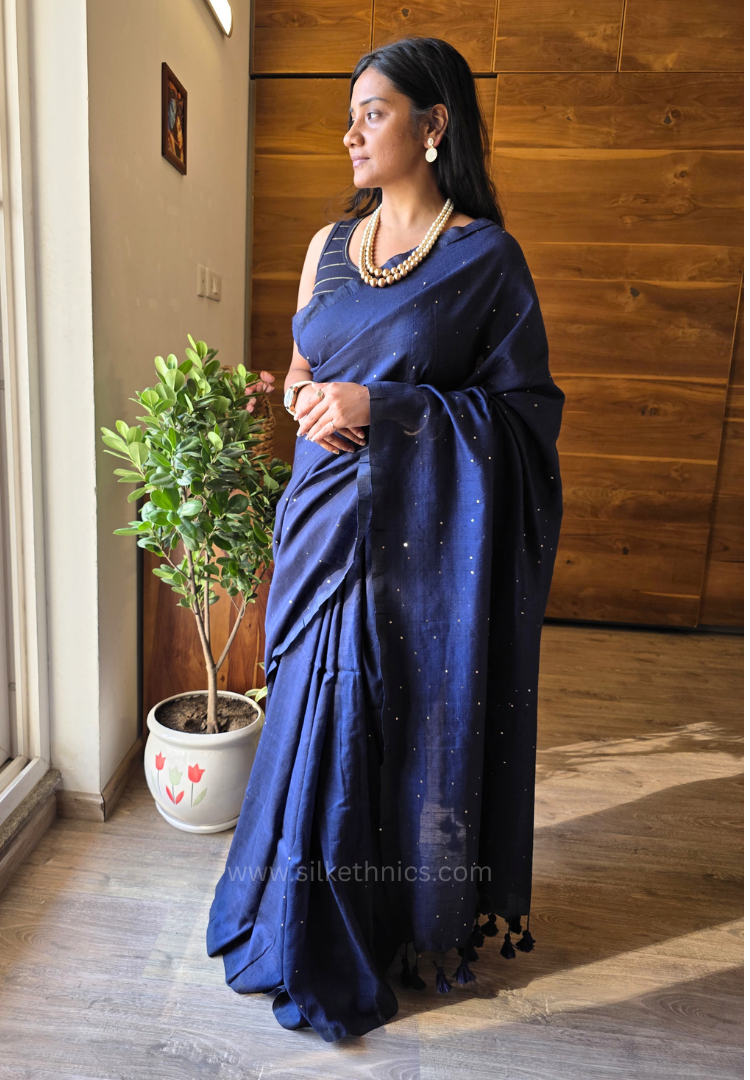 Navy Blue pure handloom mulcotton Ruhani saree