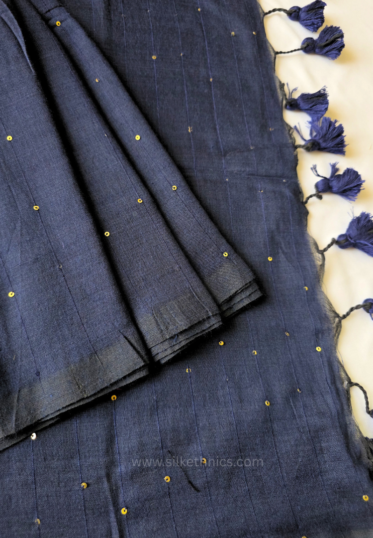 Navy Blue pure handloom mulcotton Ruhani saree