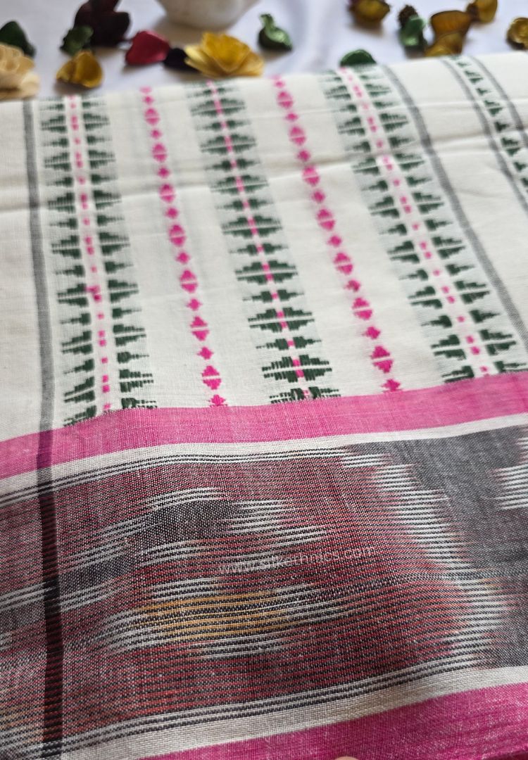 Off white Dhaniakhali Handloom Ikkat Cotton saree